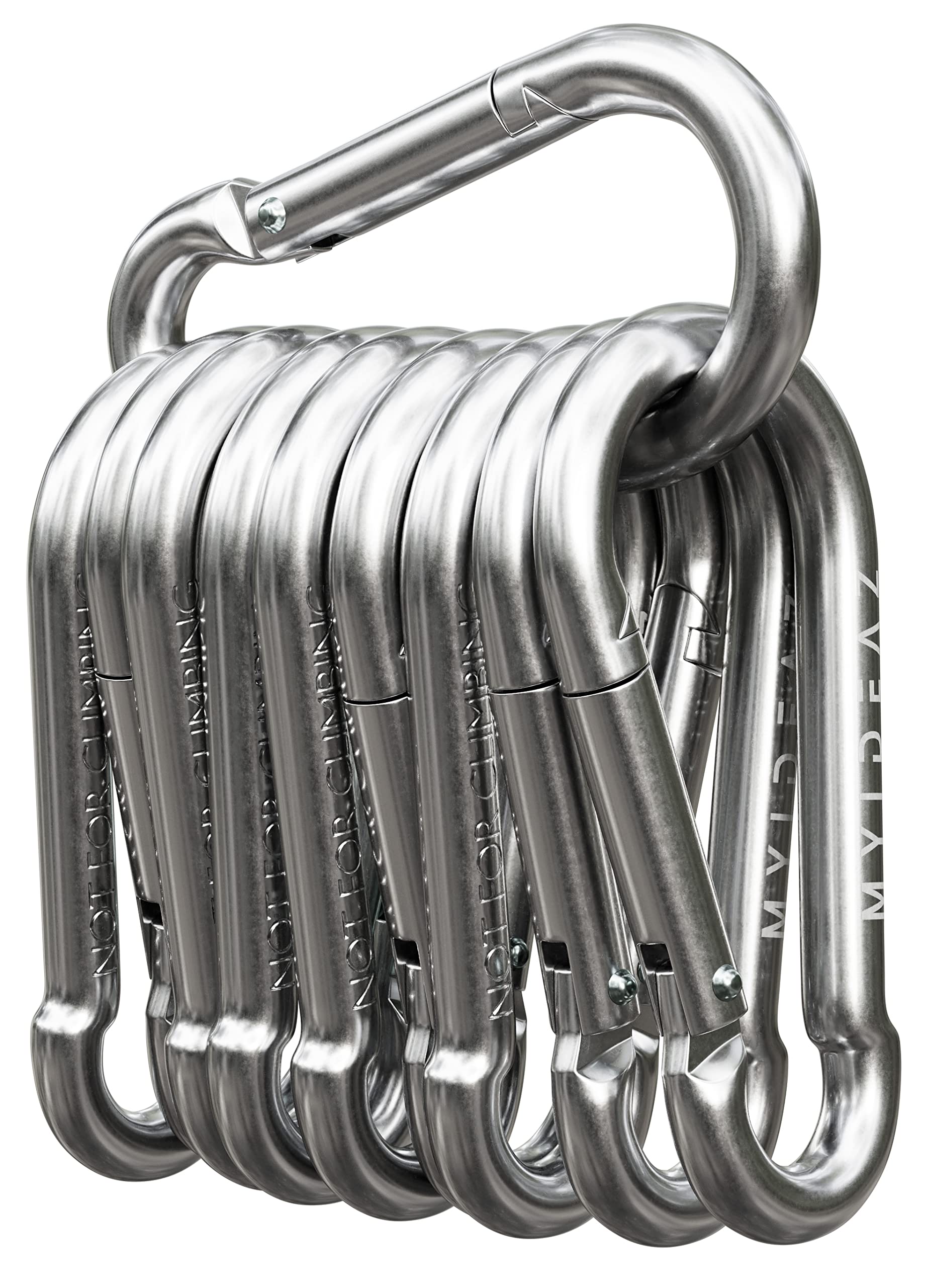 MyIdeaz Pack of 10 Carabiners with Ratchet Closure, 60 mm x 6 mm